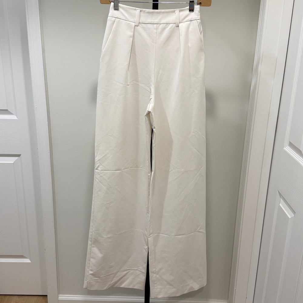 Elegant White High Rise Wide-Leg Trousers